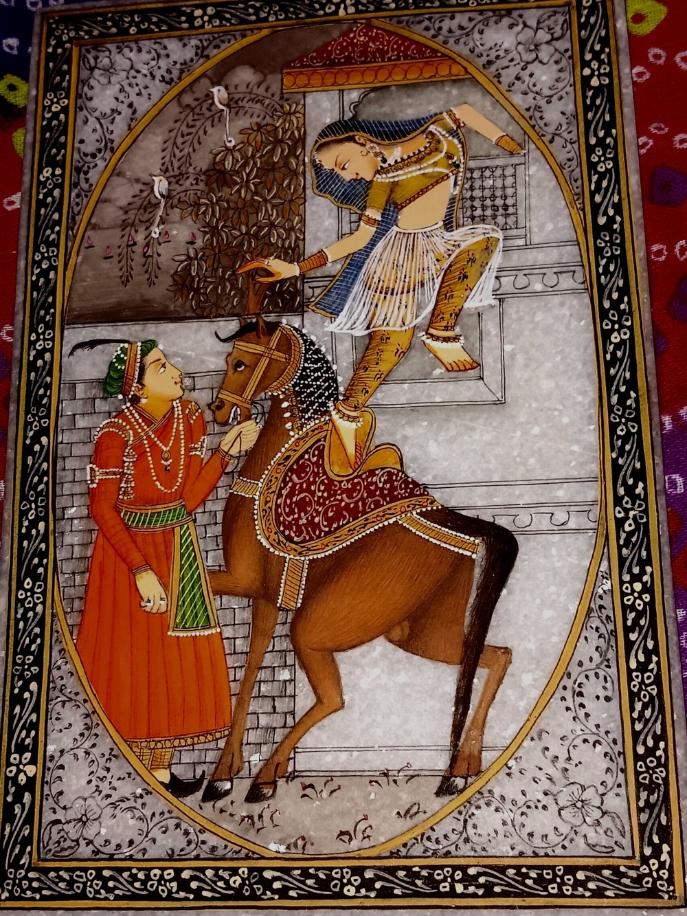 Hand-Painted Ceramic Wall Art - Traditional India Mughal Scene in Brown & Red